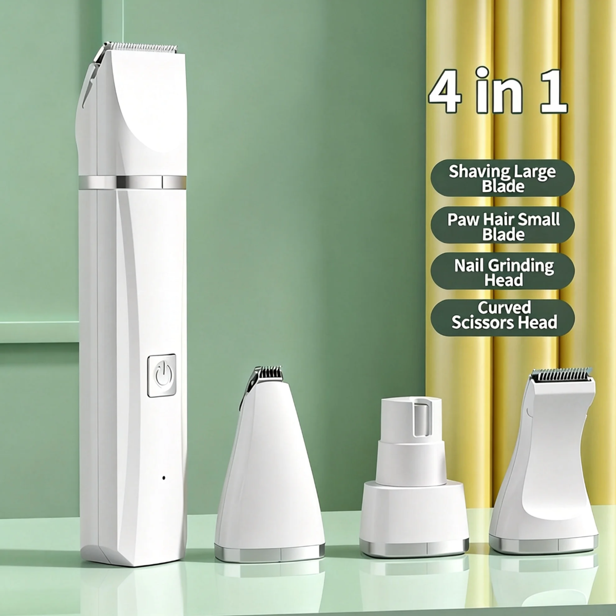 Ultimate 4-In-1 Pet Grooming Kit for Small Dogs and Cats - Quiet, Rechargeable Hair Trimmer with Interchangeable Heads and Nail Grinder