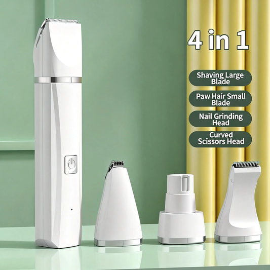 Ultimate 4-In-1 Pet Grooming Kit for Small Dogs and Cats - Quiet, Rechargeable Hair Trimmer with Interchangeable Heads and Nail Grinder