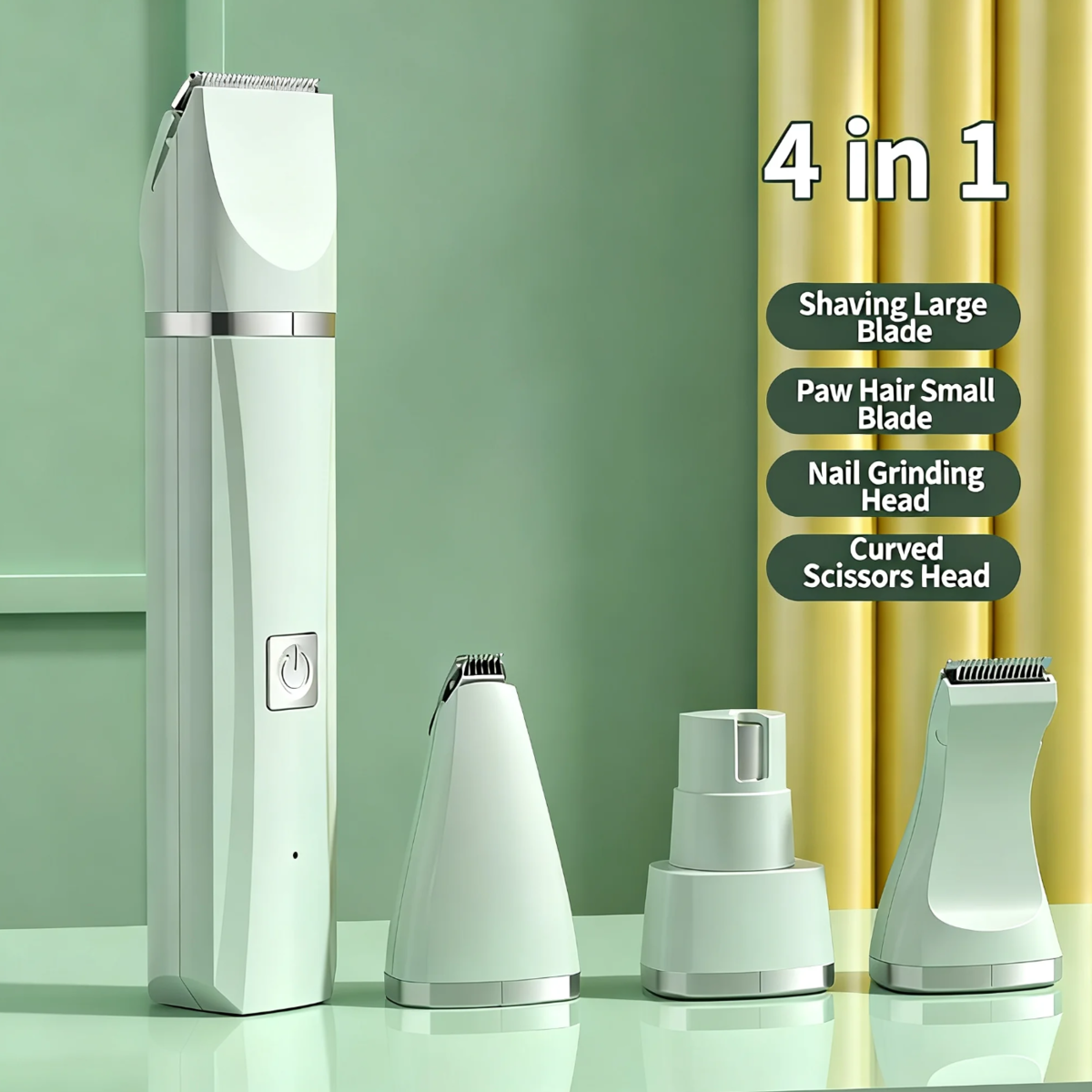 Ultimate 4-In-1 Pet Grooming Kit for Small Dogs and Cats - Quiet, Rechargeable Hair Trimmer with Interchangeable Heads and Nail Grinder